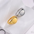 Custom Engraved Minimalist Smooth Oval 18k Gold Stainless Steel Signet Ring Waterproof Jewelry YF2995