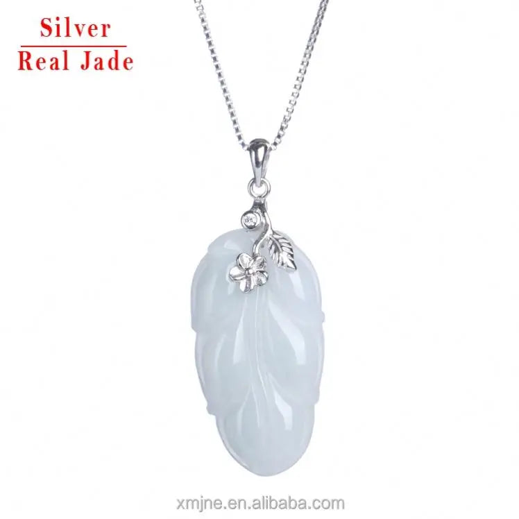Manufacturers Supply 925 Silver Inlaid Leaf Jade Pendant Gold Branch Jade Leaf Jade Pendant Female Accessory Necklace
