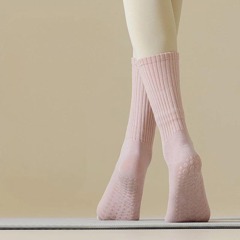 Women's Non-Slip Mid-Calf Yoga Socks Professional Pilates & Fitness Grip Socks Long Athletic Socks Workout Perfect with Leggings