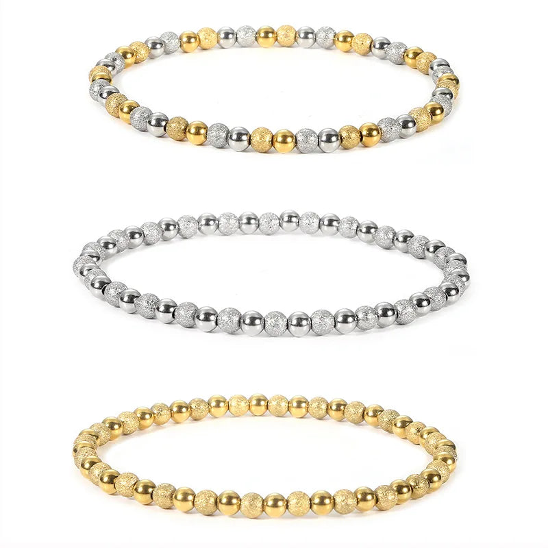Wholesale 18k Gold Plated Stainless Steel Bracelet for Women New Lucky Matte Beads Stretch Beaded Charm Fashion Accessories