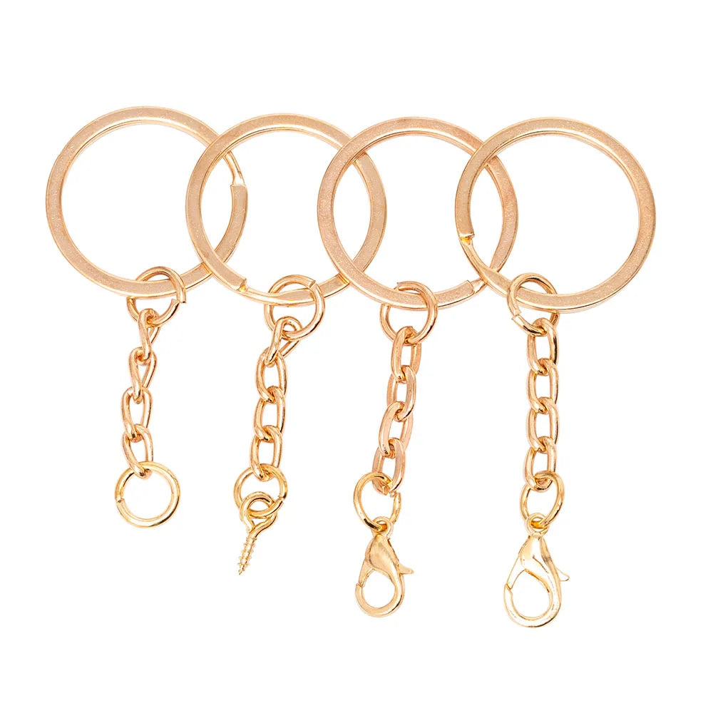 PD151-PD158 Promotional Rose Gold DIY Split Key Ring with Chain Metal Keychain & Carabiner Parts Open Key Buckle Design