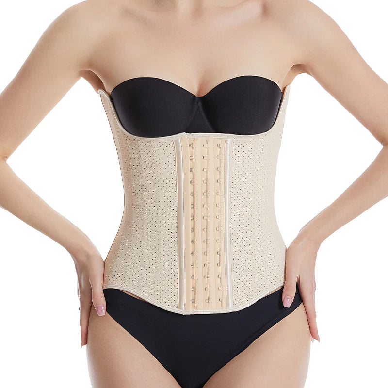 Three Rows of Buckles High Waist Sheath Twenty-five Steel Boned Latex Waist Trainer Adjustable Breasted Push up Waist Cincher
