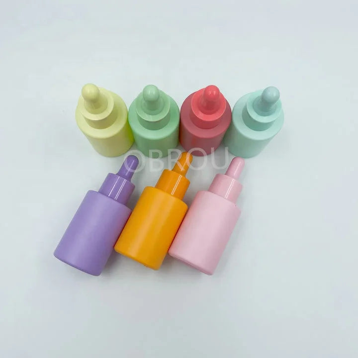 Wholesale Cosmetic Glass Frosted Amber clear pink Flat Shoulder Dropper Bottle 20 ml 30ml Skin Care Serum Essential Oil Bottles