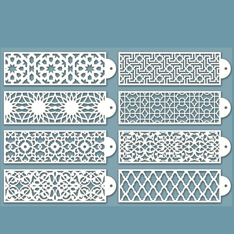 Saffron 34*10cm Floral Cake Mesh Stencil Multiple Designs Cheap Plastic Laser Cut Templates for Cake Decorating