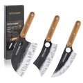 7" Meat Cleaver and 7" Serbian Chef Knife and 6.5" Viking Knife for Cooking Ergonomic Wood Handle Butcher Knife Set