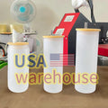Sublimation Glass Can With Bamboo Lid and Straw 16oz 18oz 25oz Frosted Glass Bear Can Sublimation Tumbler