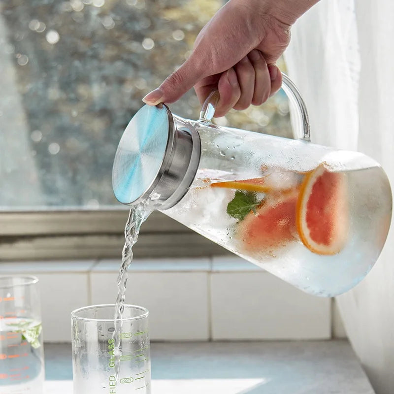 1850ml Heat-Resistant Glass Water Pitcher with Lid for Hot/Cold Water Tea Ice Tea Juice Beverages