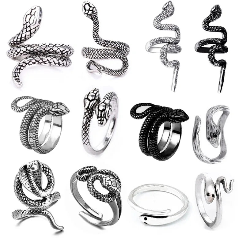 Fashion Jewelry Rattlesnake Hook Tail Snake Zodiac Opening Ring Antique Silver Retro Personality Hip Hop Ring