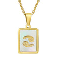 Square 18k Gold Plated Stainless Steel Zodiac Necklaces for Women Charm Shell Pendant Necklace 12 Zodiac Sign Jewelry Gift