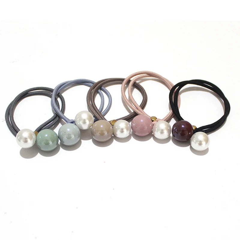 Sweet Two Ball Beads Adjustable Elastic Hair Bands Elasticity Hair Ties Ponytail Holder Women Hair Scrunchies