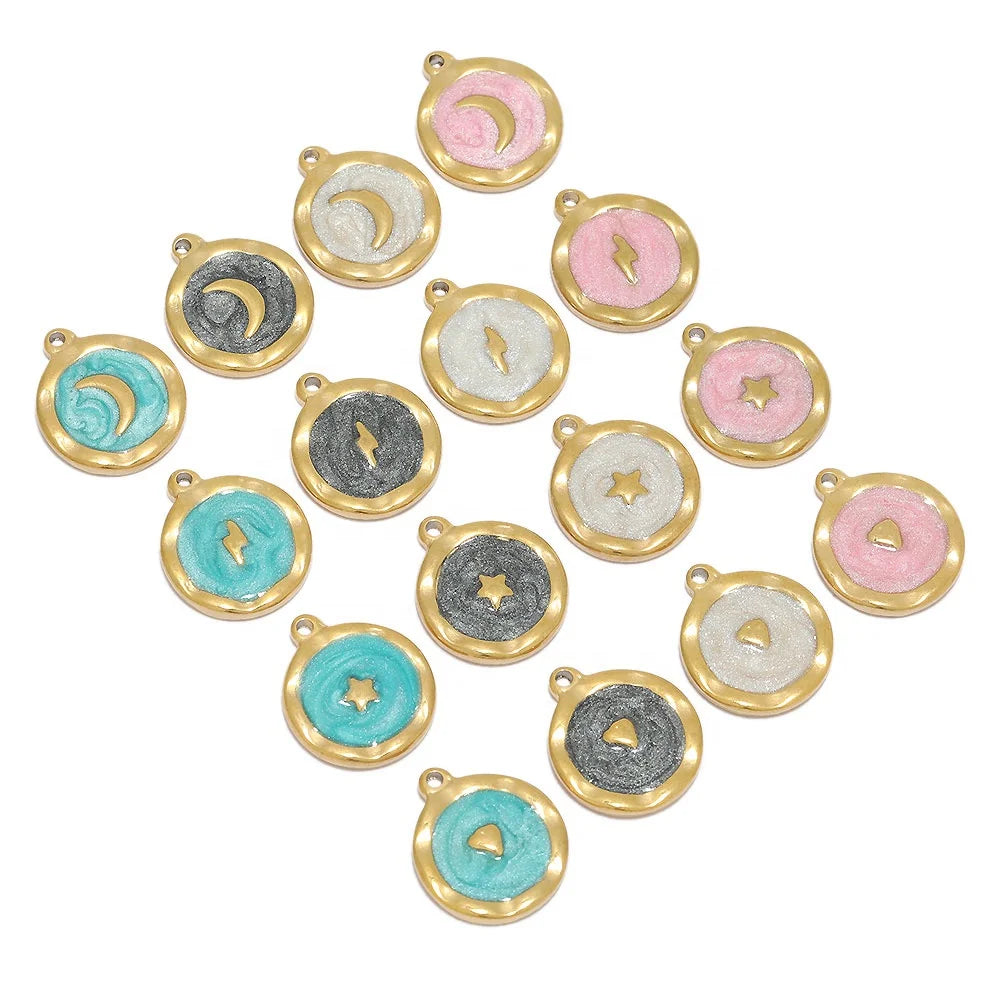 Black Blue Pink White Enamel Star Charms Heart Pendants DIY Jewelry Making Earrings Necklaces Accessories
