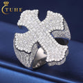 Luxury Hip Hop Style Rapper Jewlery Real 925 Pure Silver Cross Ring Baguette Vvs D Moissanite Diamond Ring