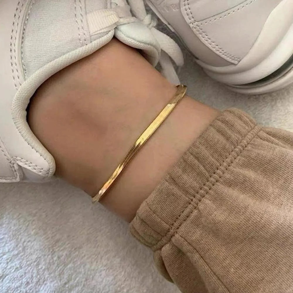 EManco New Arrival Tarnish Free Stainless Steel 14K Gold Plated Snake Chain Anklet for Women Trendy Party Fashion Jewelry