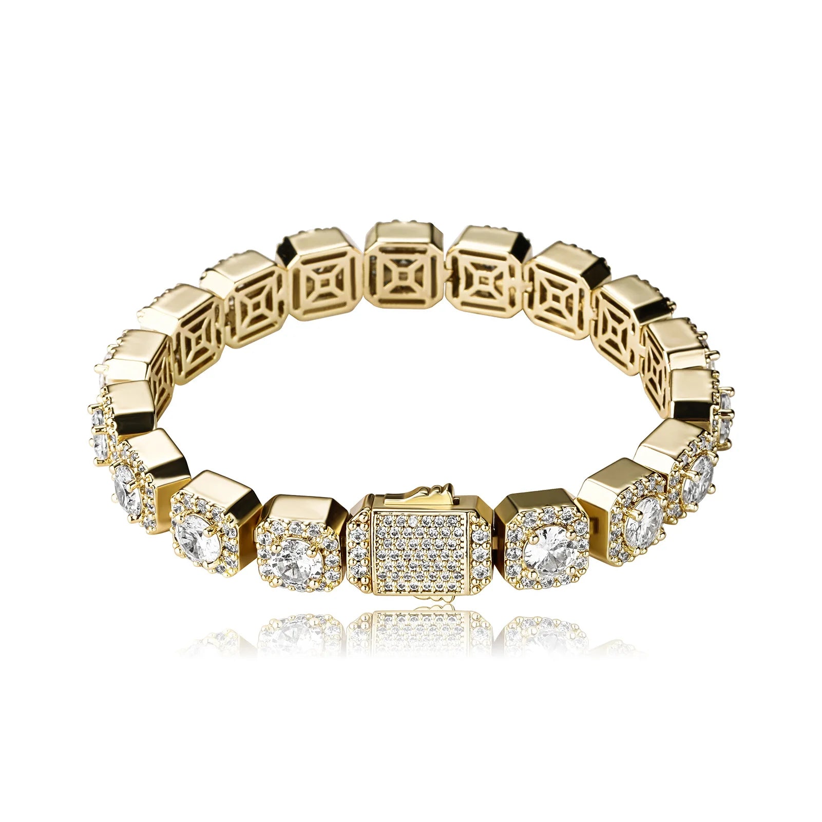 New Light Luxury Square Rock Sugar Chain Zircon Bracelet Trendy Hip Hop Spring Buckle Men's Bracelet Accessories