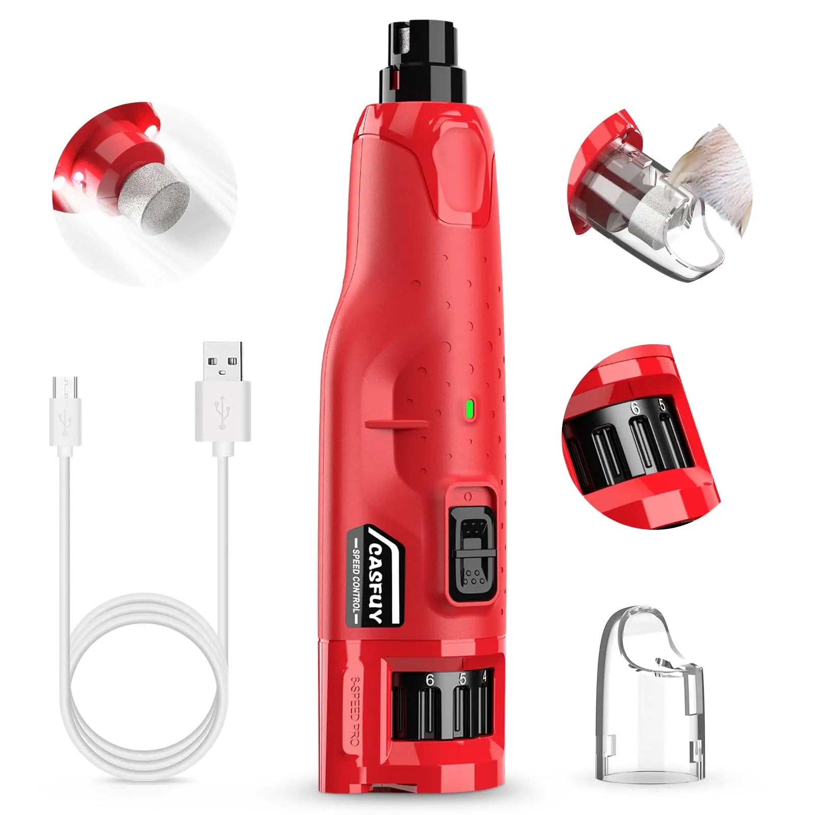 Custom Quiet 45db 6-Speed Dog Nail Grinder with 2 LED Lights Grooming Tools for Large Medium Small Puppy Dogs Cats