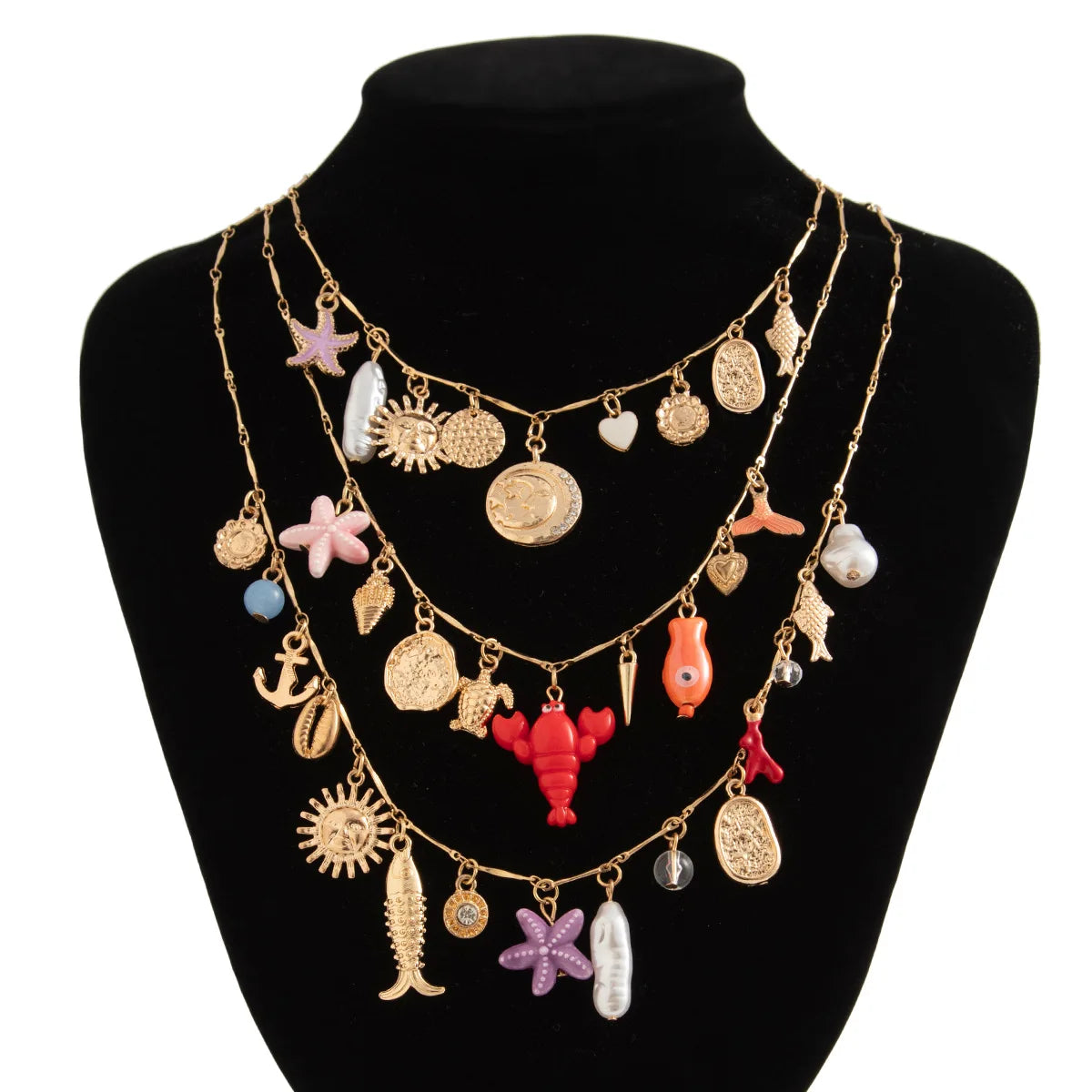 Factory Bohemian Chain Stacking Gold Plated Necklace Beautiful Ocean Mermaid Starfish Shell Pendant Necklace Gifts for Women