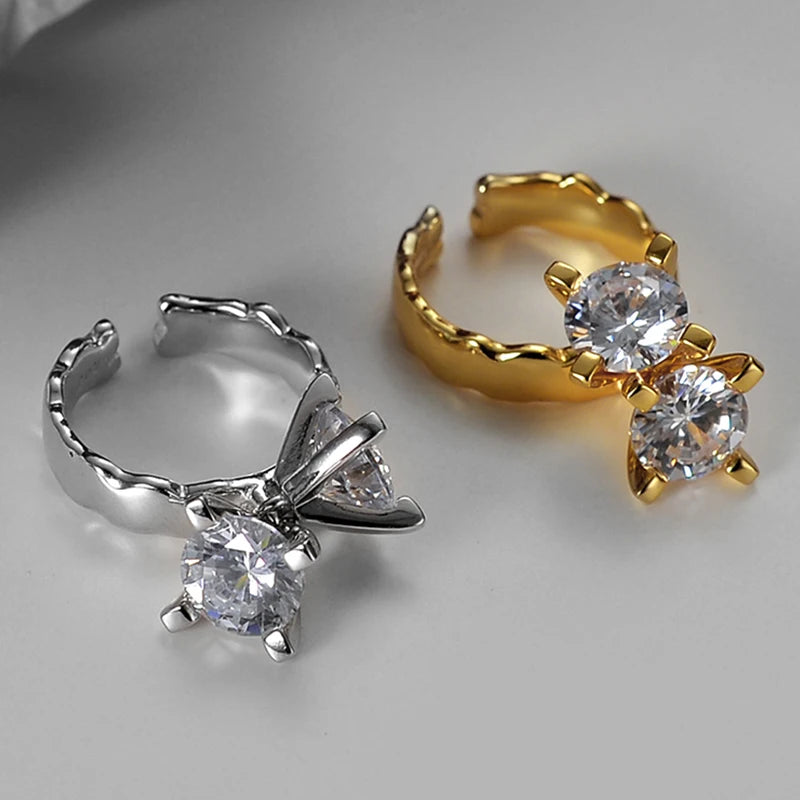 ICEBELA Trendy Finger Big Stone Women Jewelry 925 Sterling Silver CZ Open Adjustable Cubic Zircon Ring