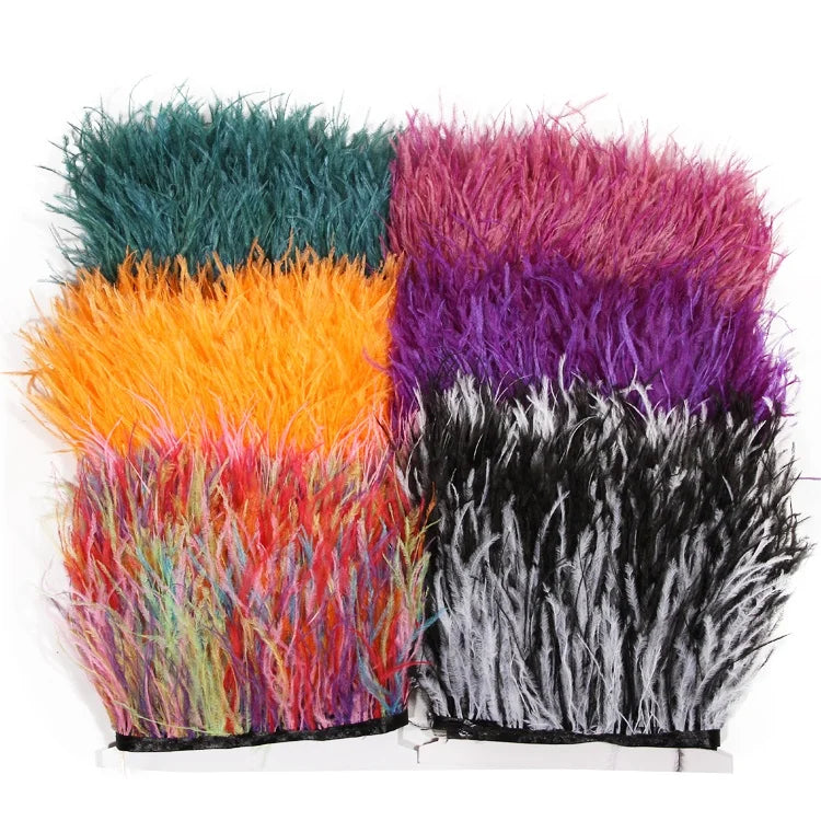 Wholesale Mixed Color 1ply 10-15cm Ostrich Feather Fringes Trims With Satin Ribbon for Dance Wear Fashion Dress Accessories