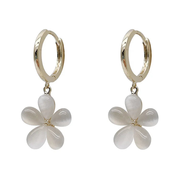 Hot 925 Silver Needle Opal Small Hoop Earrings Flower Wholesale for Girl
