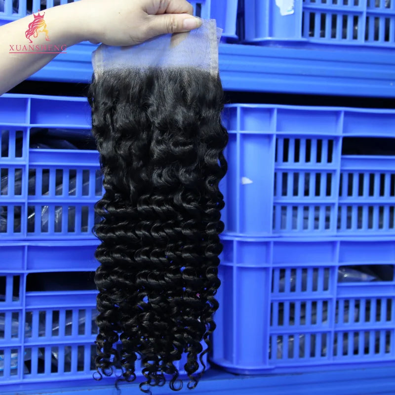 New Raw Cuticle Aligned Brazilian Remy Hair 4*4 Deep Wave Lace Frontal Closure Natural Human Machine Double Weft 180% Density MegaBDM