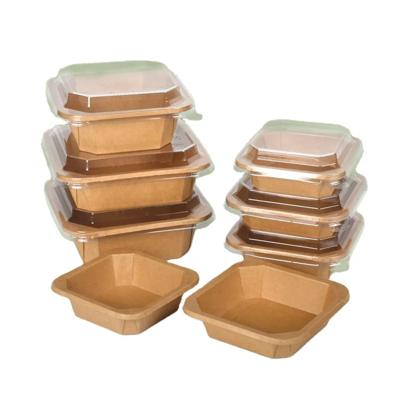 SenAng New Design Salad Rectangle Takeaway Kraft Paper 1200ml Octagonal Bowl Kraft Paper Bowls Food Packing Containers With Lid