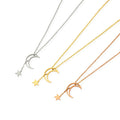 Mini Pendant Necklace Stars Moon Gold Plated Stainless Steel Titanium Chain Ins Style Zircon Main for Wedding Anniversaries
