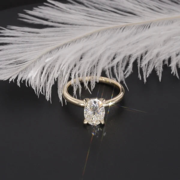 Starsgem Moissanite Ring 14k Yellow Gold Elongated Oval Moissanite Ring in Stock