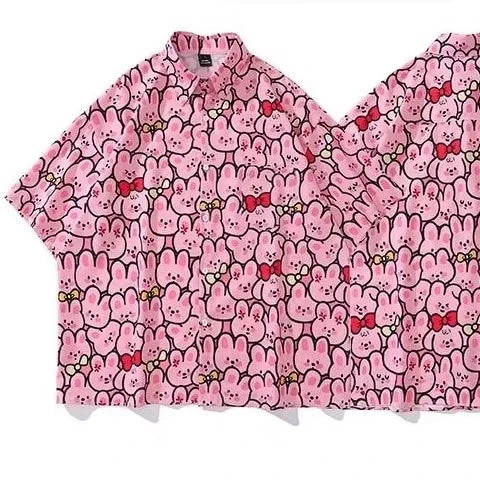 New Off-The-Shelf Cute Bunny Casual Shirt for Adult Girls with Hot Pink Button for Valentine's Day
