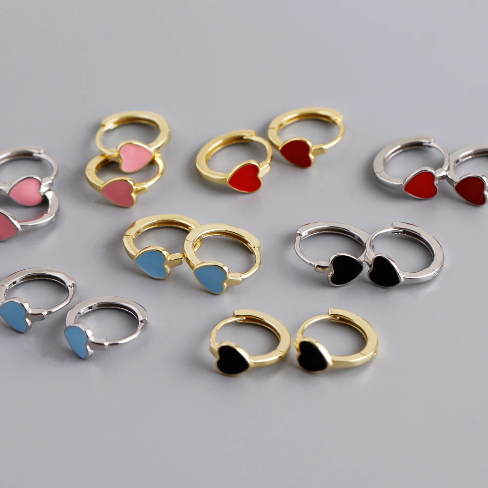 Factory Dropshipping Silver Earrings Jewelry S925 Multiple Colors Heart Oil Drip Hoop Earrings Jewelry for Women