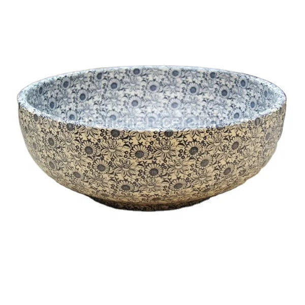 Chinese Traditional Hand Wash Round Ceramic Bathroom Wash Basin with Blue and White Decal