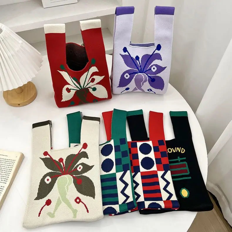 New Geometric Pattern Knitted Hand Bill Shoulder Bag All-in-one Large Capacity Tote Bag