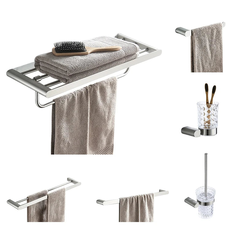 Brushed Nickel Bathroom Accessories Kit Stainless Steel Bath Towel Holder Set Modern Style Bathroom Towel Rack Set