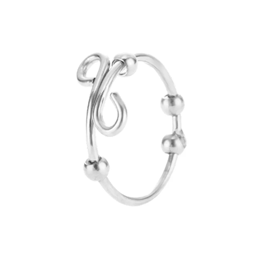 No Fade Beaded Rotating Bead Ring Relieve Anxiety Jewelry Titanium Steel Wire-Wrapped Fidget Ring Open Adjustable Spinner Ring