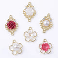 Hollow Five-petal Flower Double Loop Charm Pendant Alloy Rack Plated for DIY Necklace Bracelet Jewelry Making