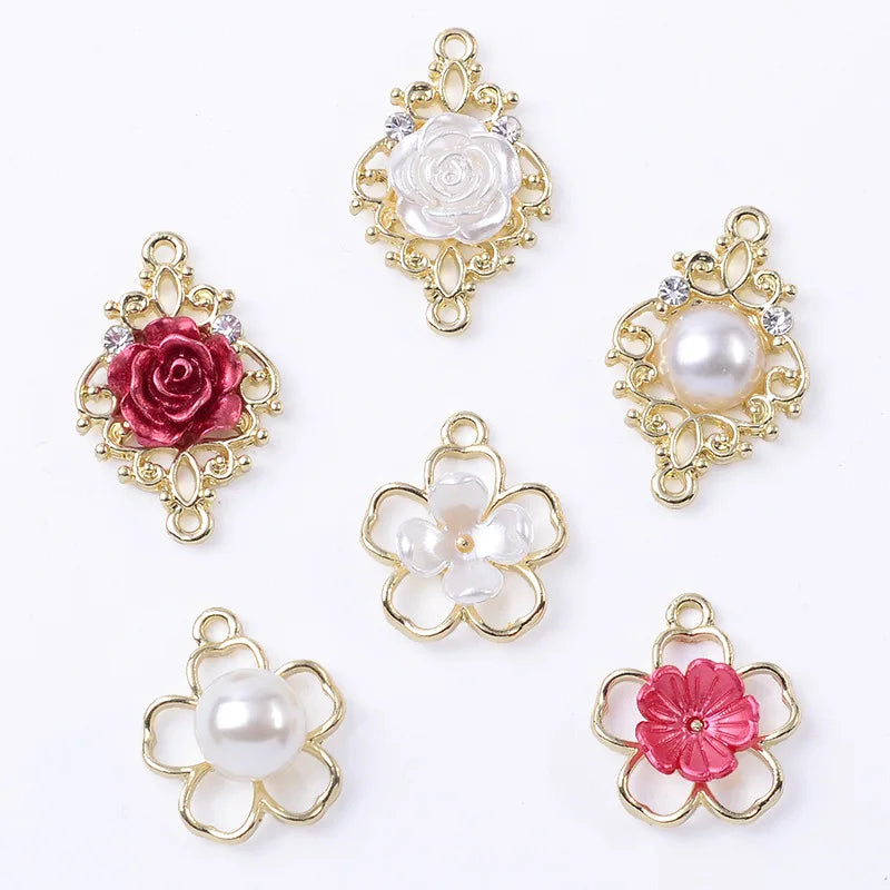 Hollow Five-petal Flower Double Loop Charm Pendant Alloy Rack Plated for DIY Necklace Bracelet Jewelry Making