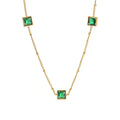 Stainless Steel Square Diamond Pendant Necklace Geometric Green Crystal Necklace for Women