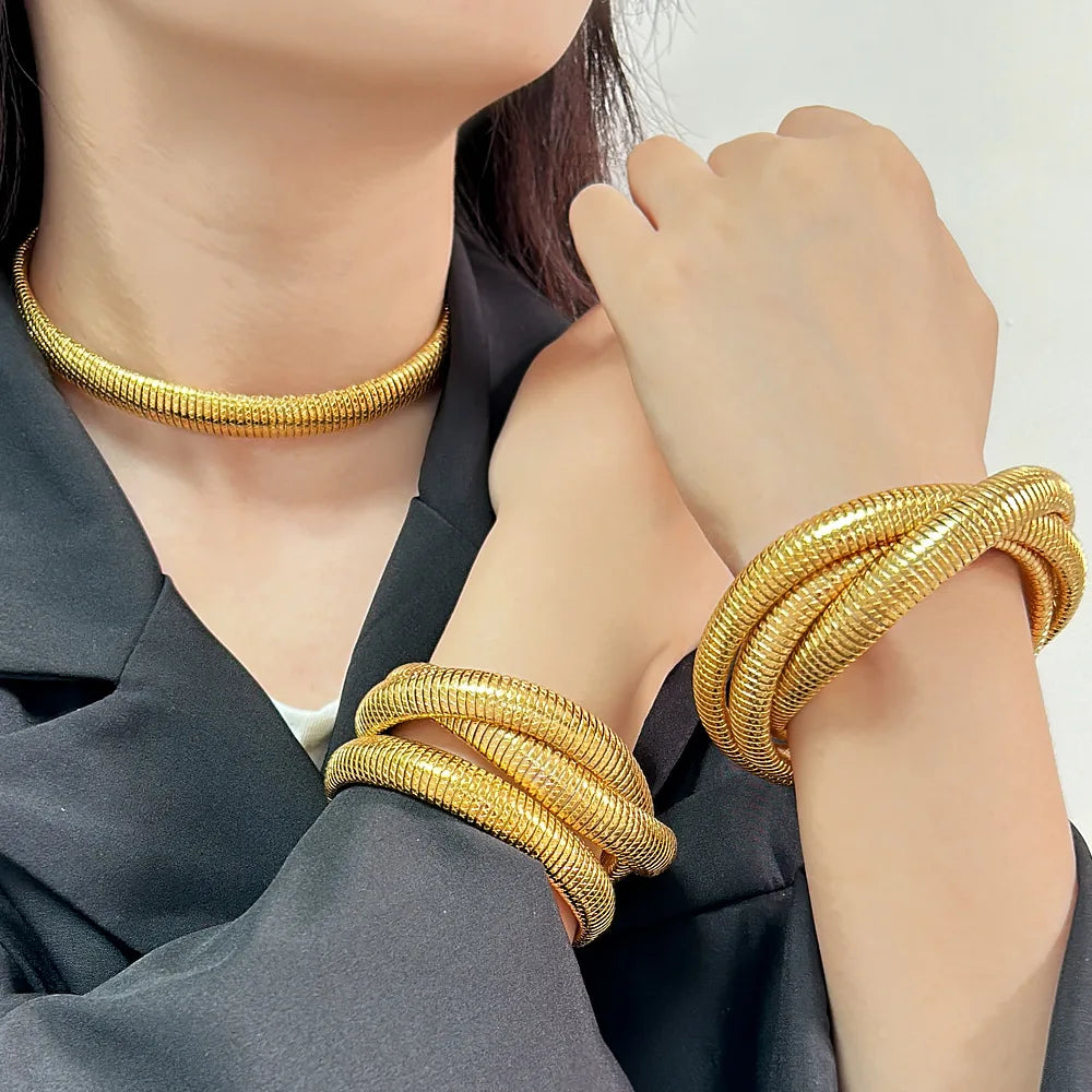 Jewelry Stainless Steel Stretchable Double Snake Bangles Hip Hop Non Tarnish Gold Three Snake Bracelets for Women Men