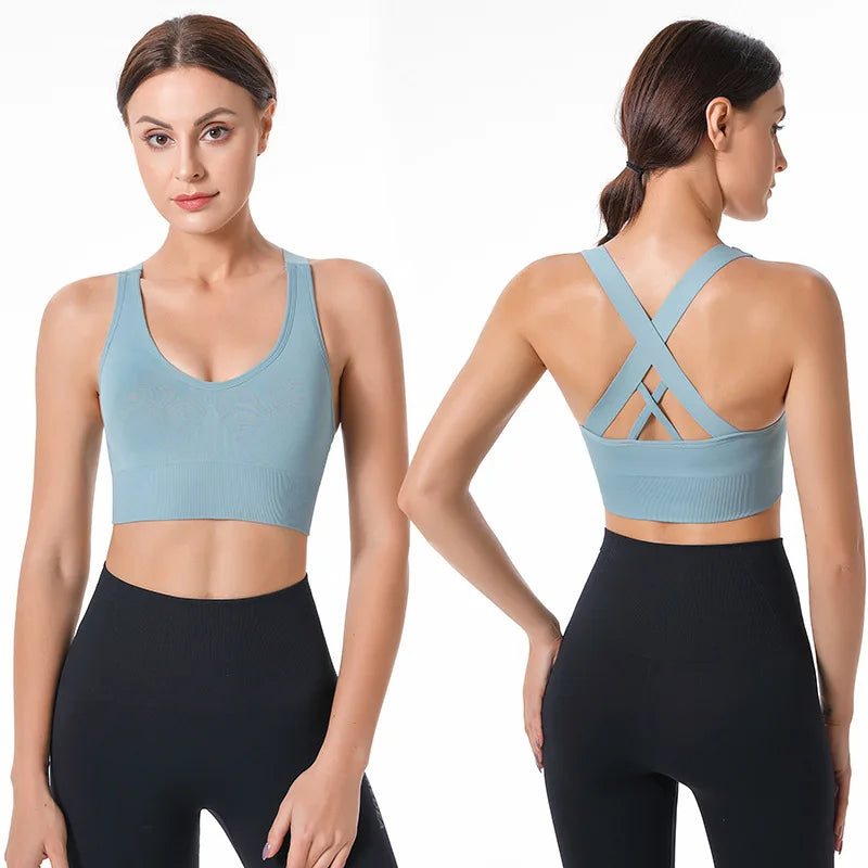 Wholesale Ladies Bra Seamless Solid Super Soft Padded Wireless Bra Yoga Shock Brassiere Red Cute Sleep Seamless Cross Back Bra