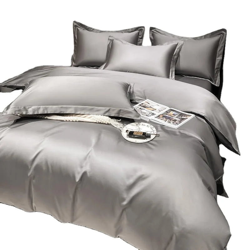 Four-piece Set of Five-star Luxury 100s Long-staple Cotton Solid Color Hotel Bedding Duvet Cover Sheets