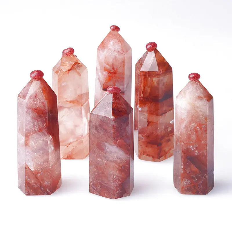 Natural Red Crystal Quartz Red Fire Quartz Hematoid Wand Healing Energy Gemstone Tower for Home Decor