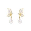 Women's New S925 Silver Needle Freshwater Pearl Earrings with Zircon Pendant Butterfly Shape Made of Brass for Parties
