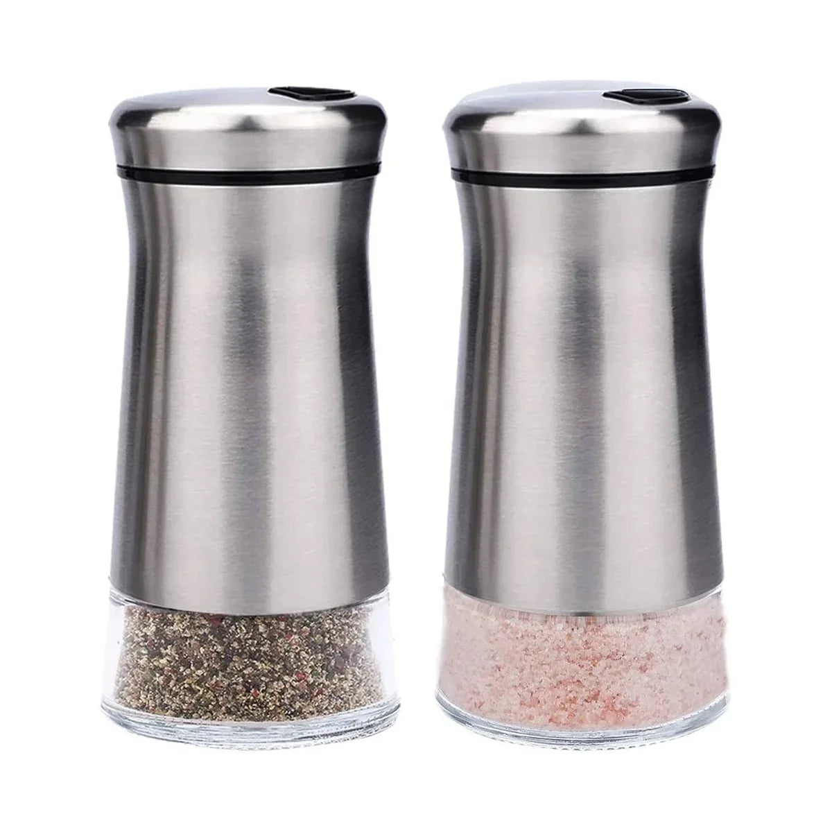Glass Salt and Pepper Shakers Set with Adjustable Pour Holes Stainless Steel Salt Shaker and Pepper Shaker Farmhouse Salt Jar