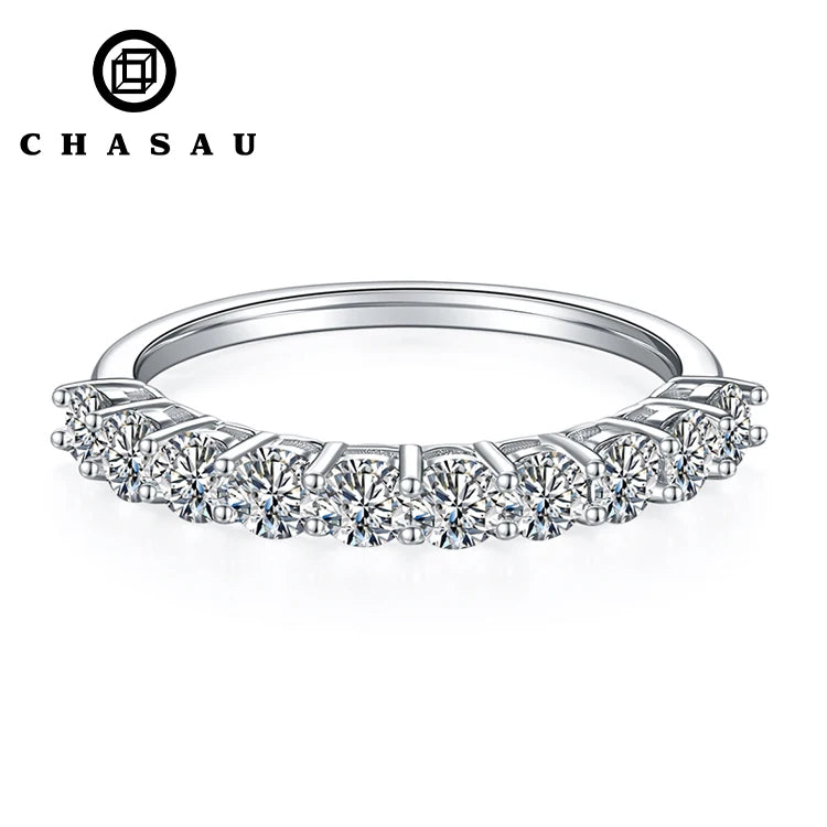 925 Sterling Silver Round Cut 1.0ct/10pcs 100% Moissanite Half Eternity Band Ring for Women Engagement Jewelry