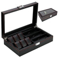 Wholesale Custom Luxury Carbon Fiber Leather 6 Slot Watch 3 Slot Sunglasses Box Glass Top