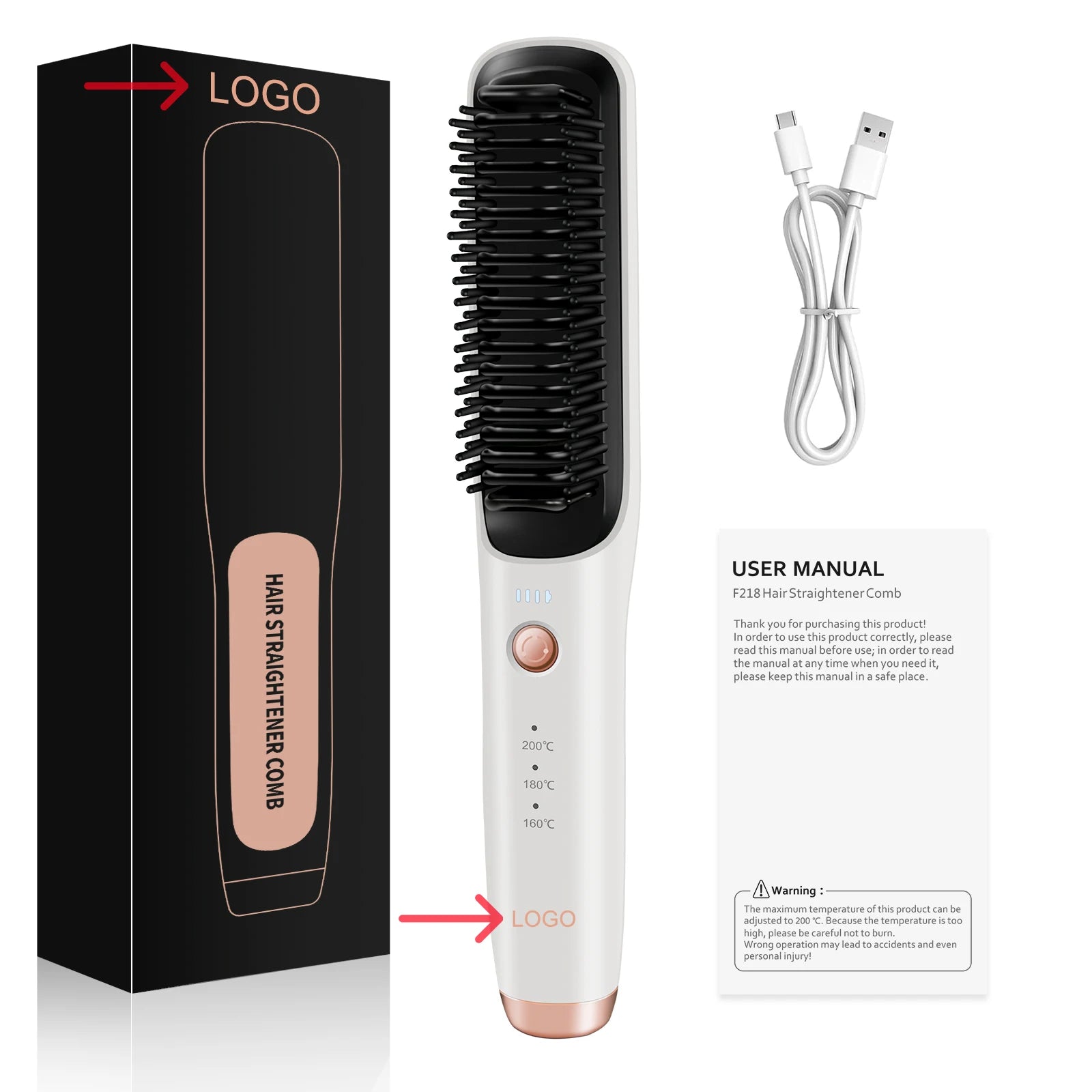Custom Designed Cordless Hot Comb Portable Ionic Hair Straightener Brush Wireless for All Hairstyles