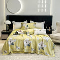 King Size Yellow Home Textile Summer Bedding Sets 100% Lyocell Fiber Flower Printing Quilt Sets