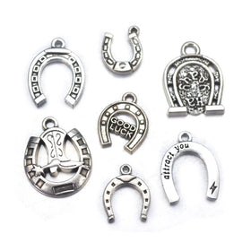 Antique Silver Brass Gold Lucky Horseshoe Pendant Metal Alloy Jewelry Accessories Bracelet Key Chain Necklace Add on Charm