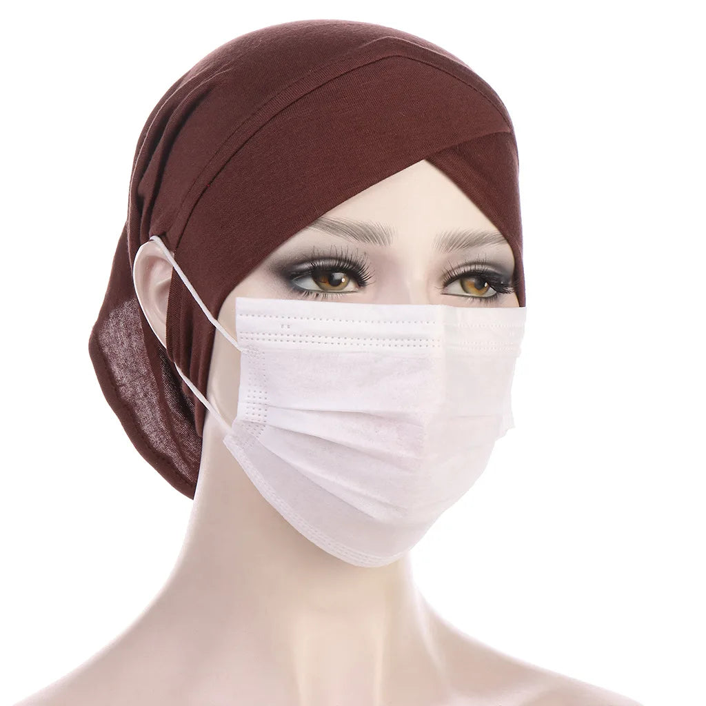 2023New Earhole Instant Underscarf Elastic Breathable Muslim Inner Hijabs Cross Forehead Female Headscarf Turban Bonnet