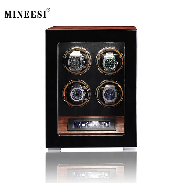 MINEESI Luxury Wooden Watch Winder 2-12 Watches Storage Box Protective Water Resistant Lock Home Use