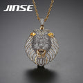 JINSE New Design Lion Head Cubic Zircon Pendant Necklace Cool Big Pendant HipHop Jewelry for Men Women 2020